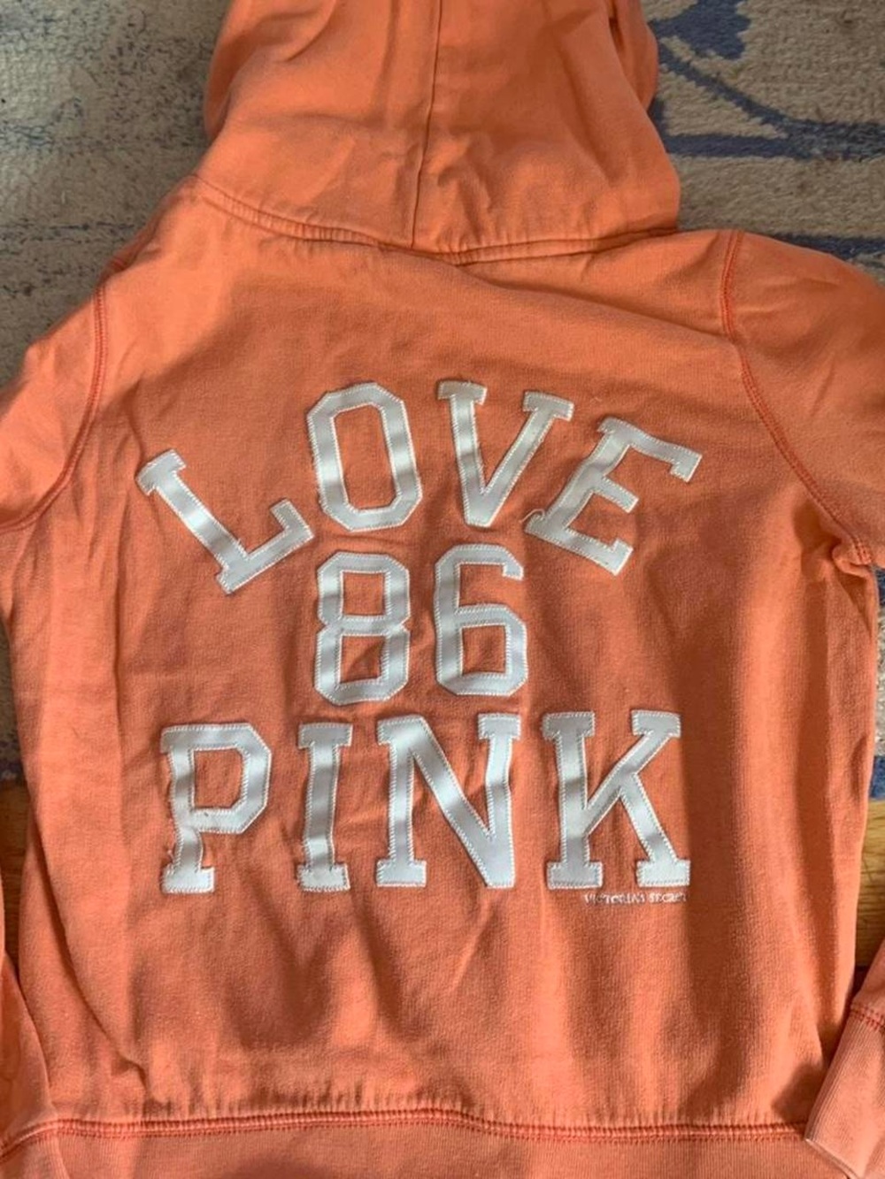 PINK Victoria's Secret Orange "LOVE 86 PINK" Appliqué Hoodie